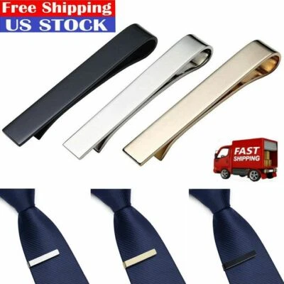 Mens Stainless Steel Tie Clip Necktie Bar Clasp Clamp Pin Gold Black Silver USA - Image 1 of 4
