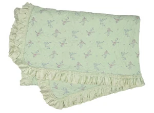 Vintage Quiltex Baby Blanket Satin Trim Mint Green with Blue and Pink Deer - Picture 1 of 11