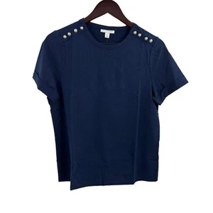 Charter Club Navy Short Sleeve Top Button Shoulder Size Medium New - Picture 1 of 7