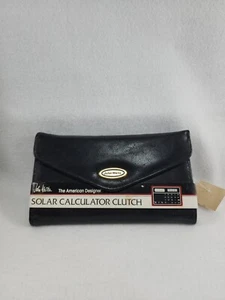 John Weitz Vtg Wallet Solar Calculator Clutch Leather Black 80's Checkbook - Picture 1 of 7