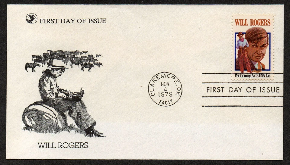 USA, SCOTT # 1801, READER'S DIGEST FDC COVER - WILL ROGERS PERFORMING ARTS 1979 - Image 1 of 1