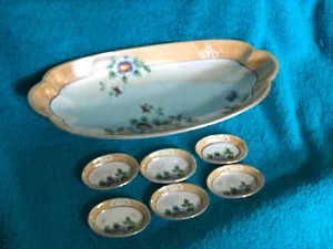 Antik Noritake Glanzware Oval Sellerie Tablett Schale mit 6 einzelnen Salz Dips Japan - Bild 1 von 9