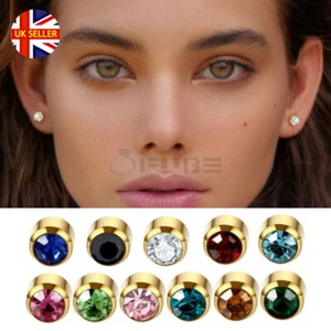 Hypoallergenic Surgical Steel Bezel Set Ear Piercing Stud Earrings Jewellery 4MM - Picture 1 of 119