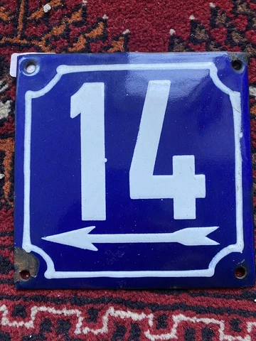 door house street gate number enamel sign 14 porcelain antique Cover
