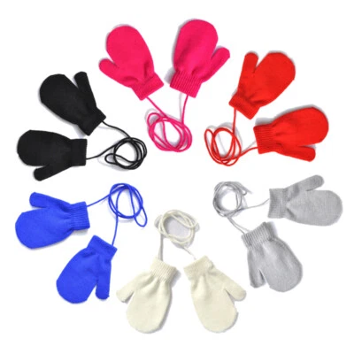 Baby Girls Boys Winter Warm Gloves with String Toddlers Kids Warm Kinting Mitten - Image 1 of 4