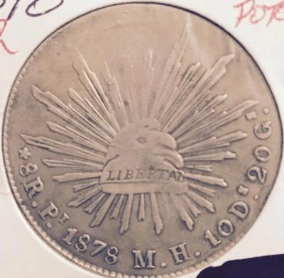 1878  MEXICO  SILVER  8 REALES  SAN LUIS POTOSI  CAP & RAYS  - Image 1 of 2