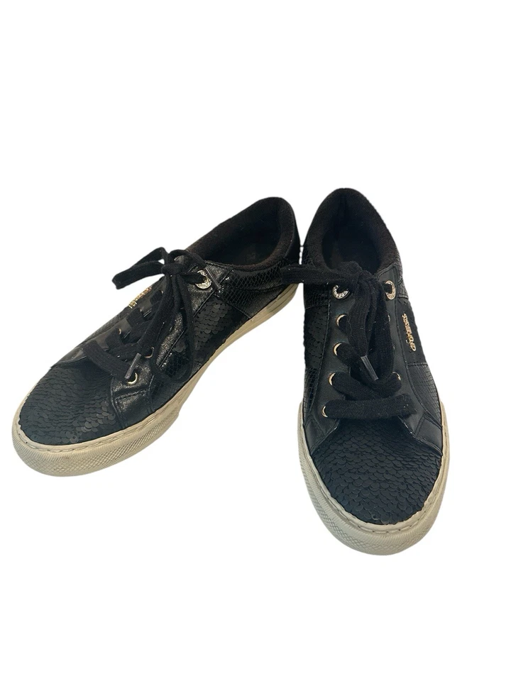 Zapatillas informales Guess para mujer de caña baja 8,5 M negras con lentejuelas con cordones Foto 1 de 4