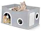  Cat Cave Bed with Ball and Scratch Pad - Foldable Cat House for Light Grey