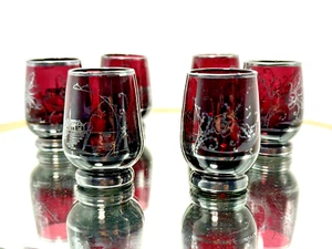 Vintage Glasses Set of Six Italian Overlay Sterling Silver 925 Amethyst Venetian - Picture 1 of 11