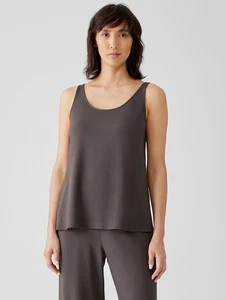 Camiseta sin mangas EILEEN FISHER 100 % seda elástica cuello redondo marrón para mujer talla PM - Imagen 1 de 12