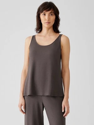 Camiseta sin mangas EILEEN FISHER 100 % seda elástica cuello redondo marrón para mujer talla PM Foto 1 de 4