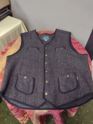Woolrich Vest Mens Large Brown Wool Tweed Herringbone Snap Sleeveless Pockets - Image 1 of 4