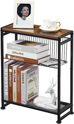 Small Side Table for Small Spaces - Slim End Table with Magazine Holder - 2 in 1 - Image 1 of 4