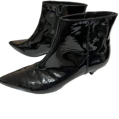 Calvin Klein Larissa Black Patent Leather Booties Sz 9 Side Zip Glam - Image 1 of 4