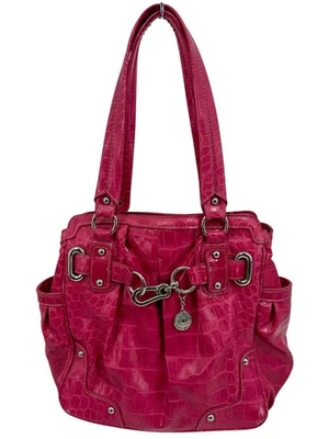 RARE Vintage Nine West Hot Pink & Silver Croc-Embossed Shoulder Bag Y2K Handbag - Image 1 of 4