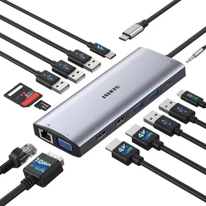 Station d'accueil 14 en 1 2HDMI 4K VGA Ethernet 5USB 100W PD SD/TF Audio - Photo 1/11