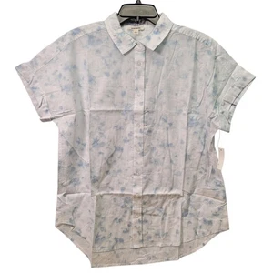 GoodThreads Women Washed Cotton Short-Sleeve Shirt Watercolor Print Size Large - Picture 1 of 15