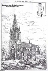 1881 : NEWTOWN CHURCH, EXETER. R. MEDLEY FULFORD, ARCHITECT. AN ORIGINAL PAGE FR - Imagen 1 de 1