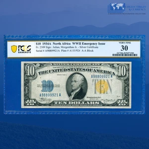 Fr.2309 1934A $10 Silver Certificate Yellow Seal "North Africa", PCGS 30 #09921 - Picture 1 of 3