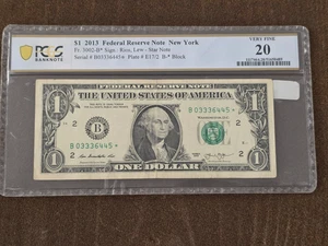 2013 $1 duplicate star note graded 20 VF B03336445* DC facility - Picture 1 of 2