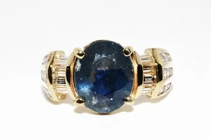 $11,000 14K Yellow Gold 7.00CT Natural Blue Sapphire & Diamond Engagement Ring - Picture 1 of 8