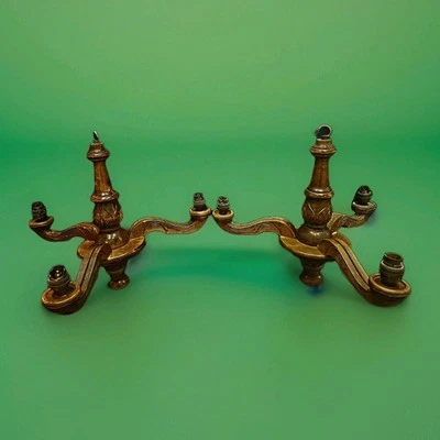 Set of 4 Antique Hand-Carved Wood Light Fixtures – Wall & Ceiling – Rustic Style - Image 1 of 2