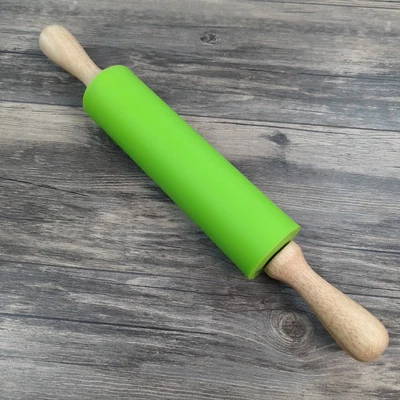 Silicone Rolling Pin Wood Handle Non-stick Dough Roller 8" Neon Green - Image 1 of 4