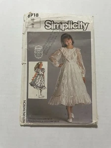 Simplicity Sewing Pattern 6918 Girls Lined Dress Gunne Sax Size 12 Cut - Picture 1 of 3