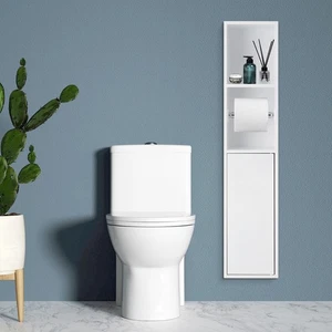 Gabinete de almacenamiento de papel higiénico incrustado de tres capas nicho - soporte de papel de pared blanco. - Imagen 1 de 22