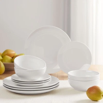 12-Pieces Glazed Stoneware Dinnerware Set Includes Bowls Dinner and Salad Plates