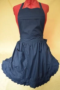 RETRO VINTAGE 50s STYLE FULL APRON / PINNY - NAVY - Picture 1 of 3