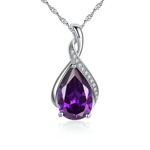 Collar Colgante Real de Plata Esterlina 925 Simulado Amatista Piedra Preciosa Corte de Pera - Imagen 1 de 7