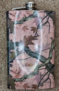 Pink Camo Stainless Steel 9oz Pocket Flask - Picture 1 of 7