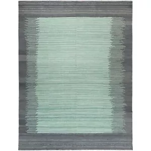 9'3"x12'1" Hand Woven Light Green Flat Weave Kilim Reversible Wool Rug R60022 - Picture 1 of 6
