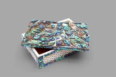 6"x4"x2" Marble Keepsake Box Pauashell Rare Stone Random Art Work Trinket Box - Image 1 of 4