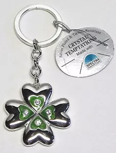 G 4679 Portachiavi Argento Trifoglio Swarovski Cristallo di Piombo Crystal 11cm - Foto 1 di 1