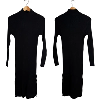 Vestido suéter tejido cuello falso manga larga Magaschoni para mujer mediano negro aberturas Foto 1 de 4