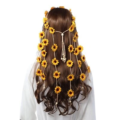 Diadema AWAYTR Flor Hippie Corona Floral Behemain Girasoles Cuentas Ajustar Flujo Foto 1 de 4