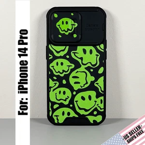 Funda para iPhone 14 Pro - Caras sonrientes abstractas verde neón | Cubierta de cámara | Linda - Imagen 1 de 15