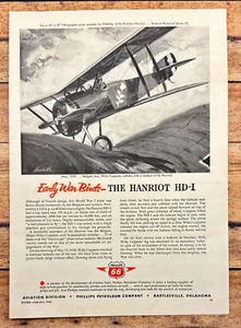 1960 Phillips 66 Hanriot HD-1 WWI Flugzeug Vintage Print Ad Ace Willy Coppens - Bild 1 von 6