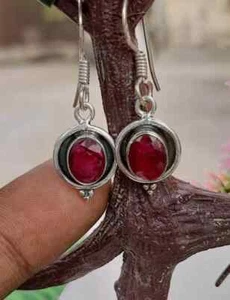 Awesome Ruby Gemstone 925 Sterling Silver Handmade Earring Ag-118 - Picture 1 of 6