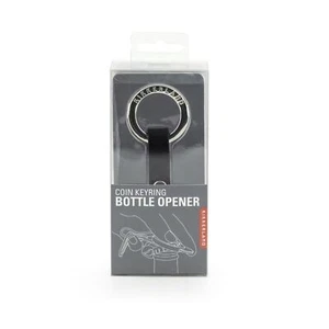 Keyring Bottle Opener Coin Handy Steel Leather Black Drink Gift Idea Kikkerland - Picture 1 of 1
