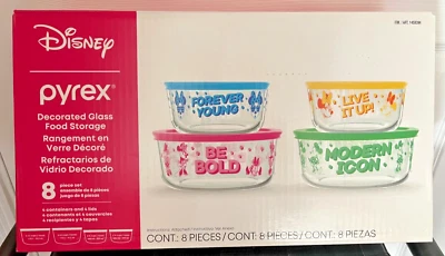 NEW Pyrex Glass Storage Disney Minnie Mouse 8 Piece 4 Bowls & Lids - Image 1 of 2