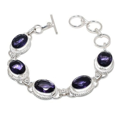 VALENTINO Bracciale gioiello in argento sterling 925 con pietre preziose ametista viola misura 7 8"