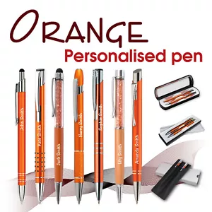 Personalised metal pen ORANGE Christmas Teacher gift School leavers Wedding pens - Picture 1 of 145