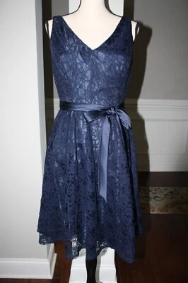 Marina Sleeveless Navy Blue Lace Fit & Flare Dress w/Belt Sz 6 - Image 1 of 4