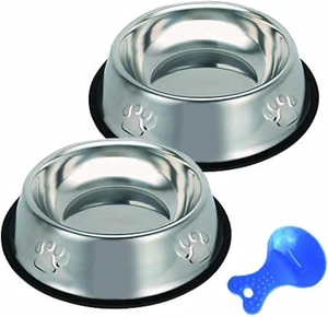 Stainless Steel Cat Bowl, 2 Pack Metal Dog Bowls for Food and Water, Non-Slip Pe - Picture 1 of 12