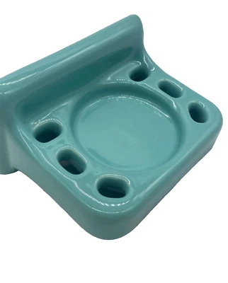 Portavasos para cepillo de dientes vintage turquesa azul aguamarina cerámica montaje en azulejos baño Foto 1 de 4