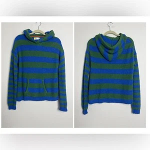 NEW Boden Youth Unisex Super Soft Bright Blue Stripe Alpaca Blend Hoodie Sweater - Picture 1 of 10