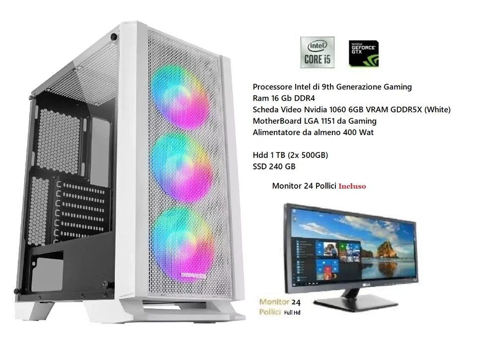 OFFERTA LIMITE COMPUTER PC GAMING Monitor POSTAZIONE COMPLETA Intel i5 16GB DDR4 - Immagine 1 di 1